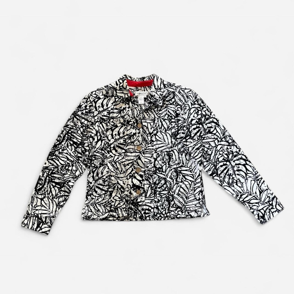 Coldwater Creek Monochrome Leaf Print Jacket with Red Accents